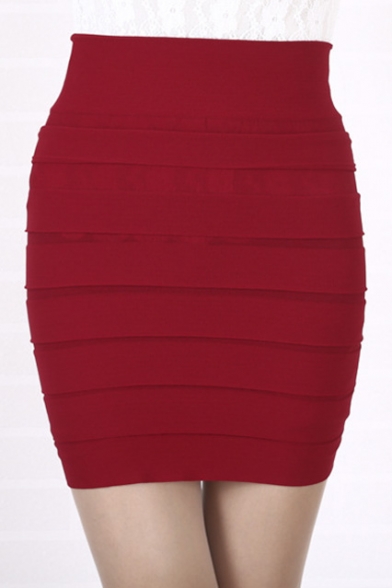 Fashion Women Tube Bodycon Horizontal Pleated Mini Skirt
