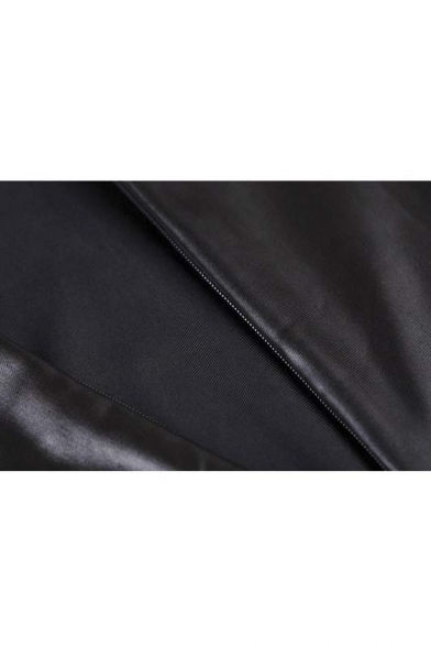 Hot Round Neck Long Sleeve Sexy PU/Leather Bodycon Midi Dress