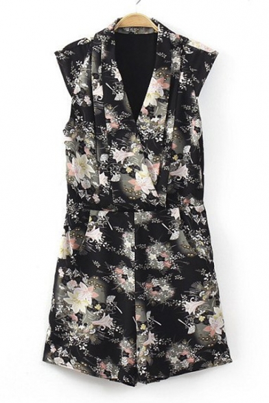 V-Neck Cap Sleeve Floral Print Chic Rompers
