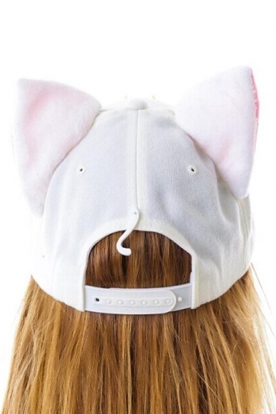 Kawaii Cute Cat Ears Embellish at Ears Outdoor Leisure Fashion Summer Baseball Caps Women Outdoor Caps
