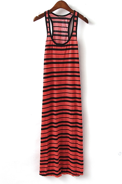 Square Neck Striped Long Dress