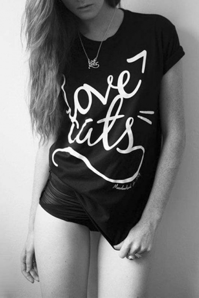 Simple Fashion Round Neck Short Sleeve Letter Print Tee