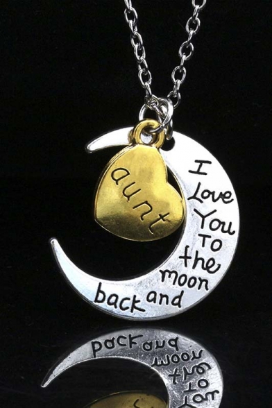 Popular Alloy Moon Heart Shaped Family Letter Necklace