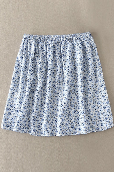 Fashion A-line Ditsy/Leopard Print Gathered Waist Swing Mini Skirt