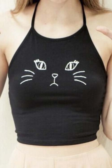 Sexy Halter Cat Print Hot Crop Camisole&Top