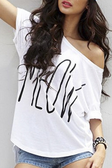 Chic Letter Print Loose Boy Friend Style Tee