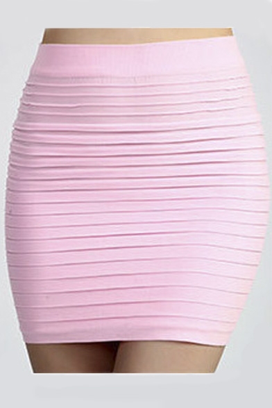 Fashion Women Tube Bodycon Horizontal Pleated Mini Skirt