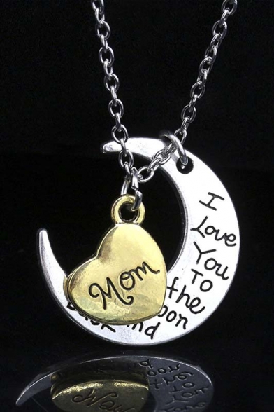 Popular Alloy Moon Heart Shaped Family Letter Necklace