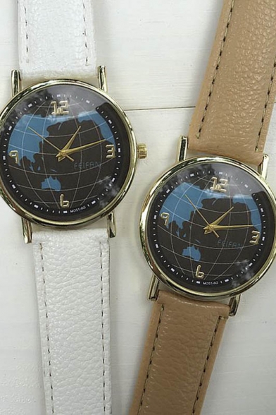 Vintage Leather World Map Quartz Watches