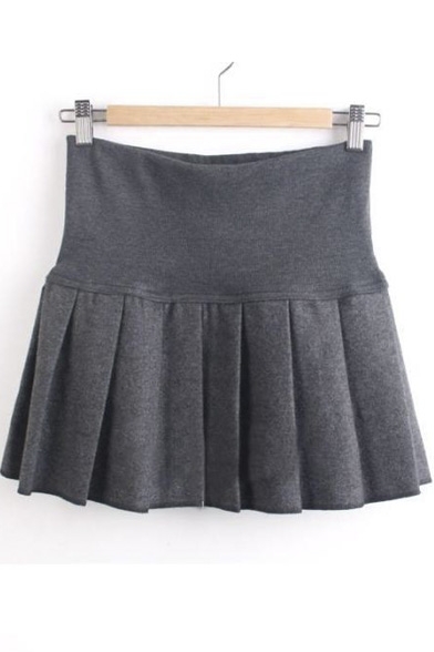 Fashion Women Elastic Waist Pleat A-line Swing Skirt