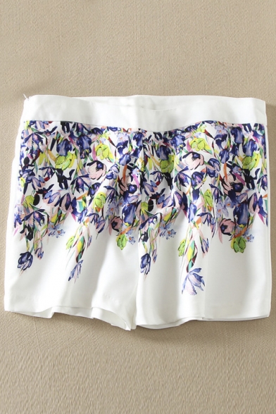 Fashion Women Zipper Fly Floral Print Pocket Back Hot Pants Shorts