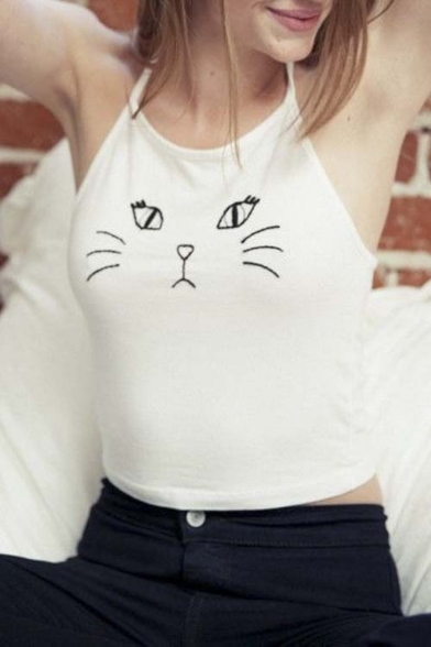 Sexy Halter Cat Print Hot Crop Camisole&Top