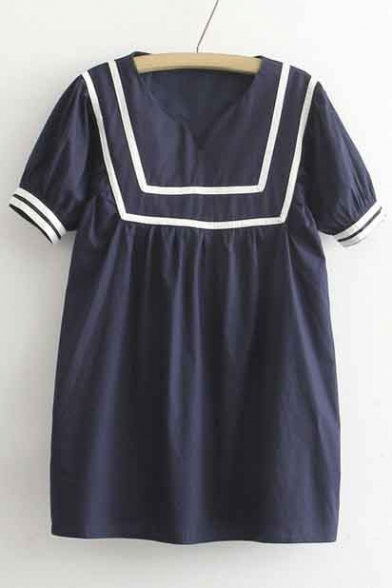 The Navy Style Chic Short Sleeve Loose Shift Mini Dress