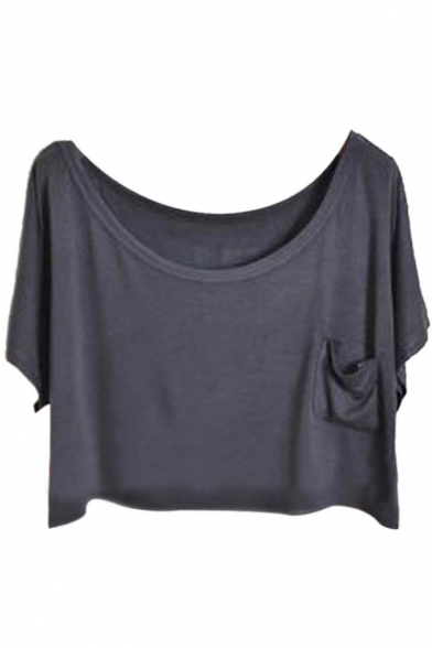 Women Basic Solid Loose Summer Blouse Crop Tops