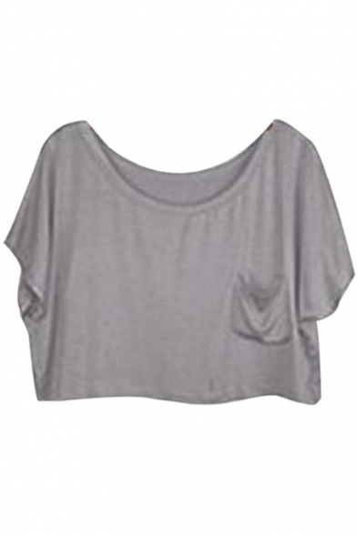 Women Basic Solid Loose Summer Blouse Crop Tops
