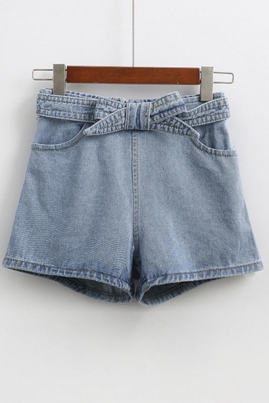 Women's Fashionable Bow Tie Front Denim Shorts - Beautifulhalo.com