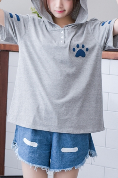 Women's Cute Cat Print Hoodie T-shirt