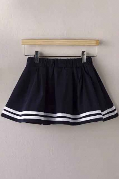 Sweet Young Style Striped Hem Mini Elastic Waist Skirts