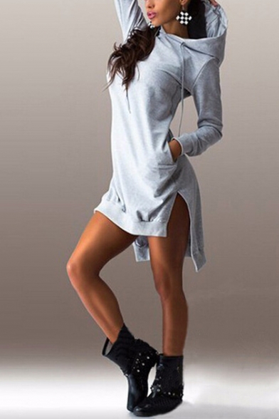 

Fashion Women' Summer Casual Long Sleeve Hooded Dress, LC420657, Black;gray;pool