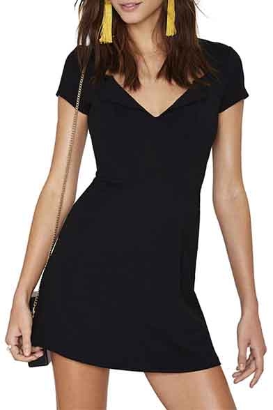 Simple Fashion V-Neck Short Sleeve Plain Mini Dress