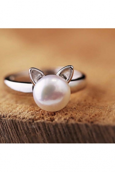 Women Cute Pearl Silver Ring