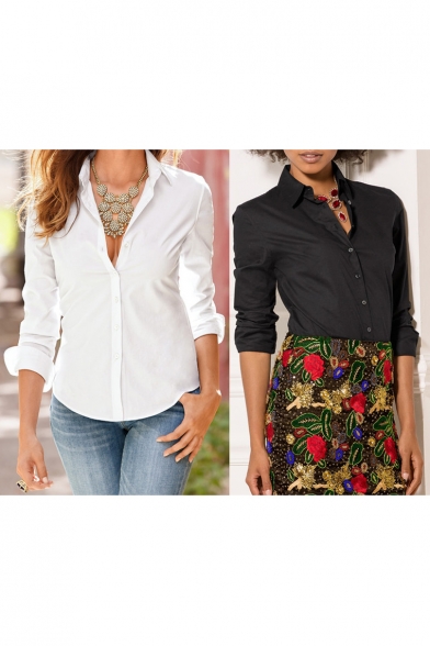 Women Fasional Slim Shirt V Neck Long Sleeve Button-down Blouse