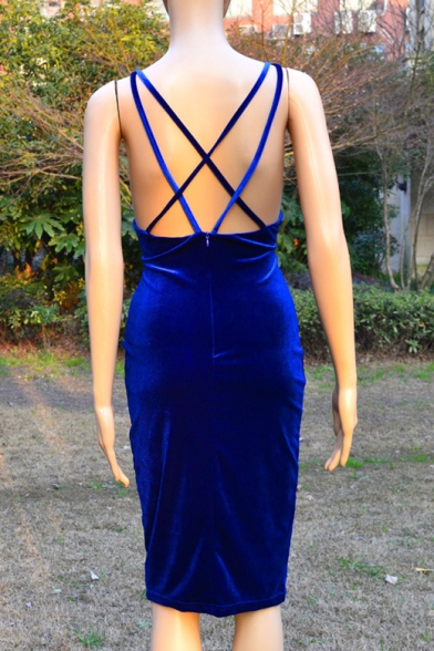Women's Sleeveless Bodycon Midi Dress Velvet Club Bandage Dress