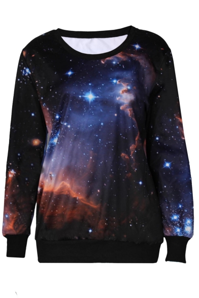 Cool Fashion Round Neck Long Sleeve Galaxy Pattern Sweatshirts
