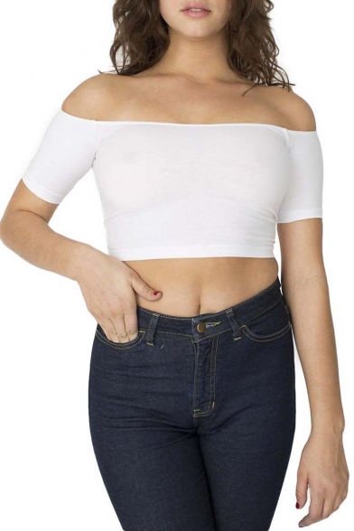 Women's Cotton Blend Off-Shoulder Crop Top