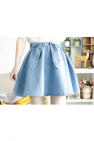 Sweet Plain A-Line Denim Mini Skirts