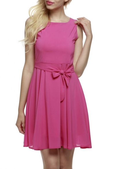 OURS Womens Summer Sleeveless Chiffon Pleated Cocktail Party Dress with Belt