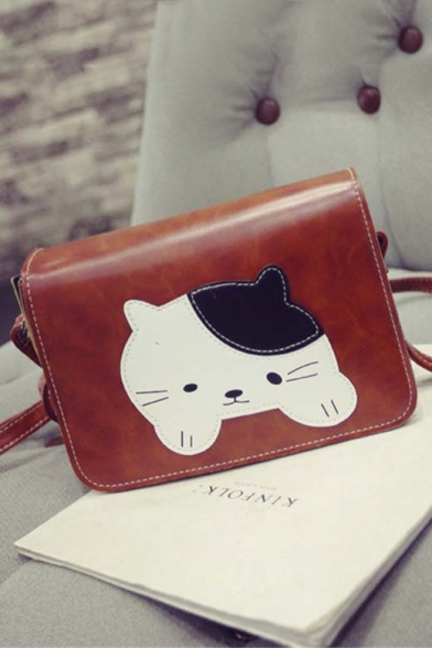Cute Cat Women Shoulder Bag PU Leather Crossbody Envelope Bag