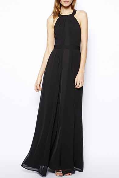 Simple Fashion Round Neck Sleeveless Plain A-Line Maxi Dress