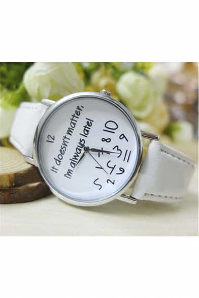 Letter Print Young Style Casual Leather Quartz Water Resistance Watch
