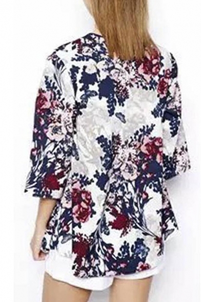 Women Flowy Sheer Crop Sleeves Loose Chiffon Kimono Cardigan Blouse Top
