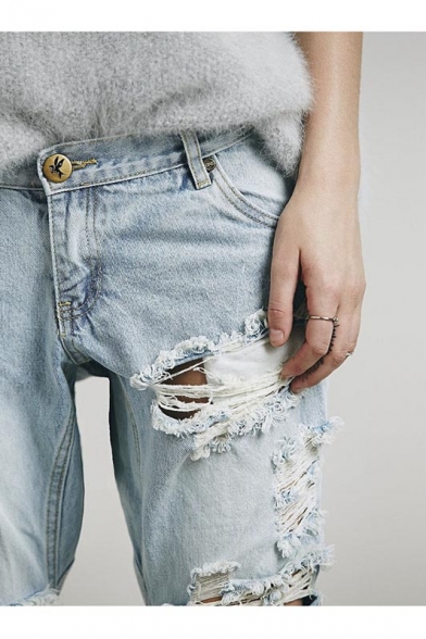 Fashionable High Rise Ripped Knee Boyfriend Jeans
