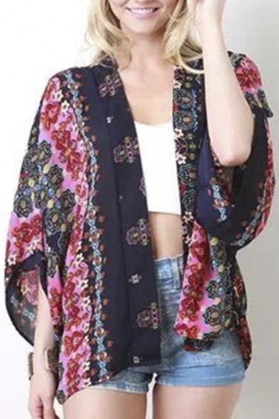 Women Floral Chiffon Shawl Kimono Cover-up Jackets