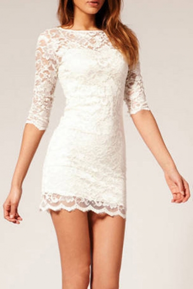 3/4 Sleeve Short Lace Cocktail Dress