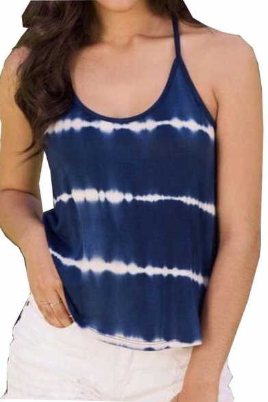 Women's Boho Loose Summer Spaghetti Strap Tie Dye Shirt Crop Tank Tops