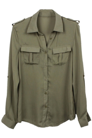 Women Army Green Shirt Sexy Fashion Loose Shirt Casual Shirt Clothes