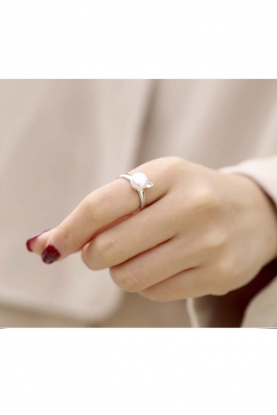 Women Cute Pearl Silver Ring