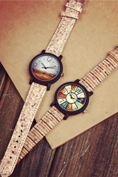 Trendy Color Block  Dial Leather Strap Watch