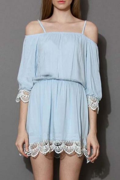 Simple Fashion Off The Shoulder Casual Lace Trim Chic Mini Dress