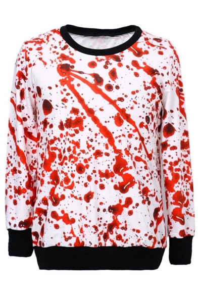 Verisimilar Drop of Blood Print Round Neck Long Sleeve Chic Sweatshirts
