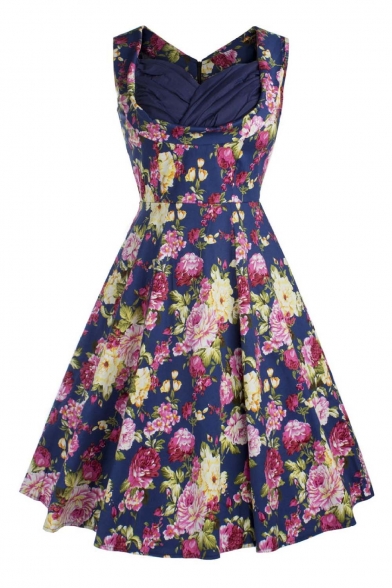 50s60s Vintage Floral Print Divinity Rockabilly Fit & Flare Retro Dresses