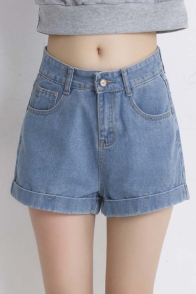 Juniors's Denim Vintage Retro High Waist Jeans Short