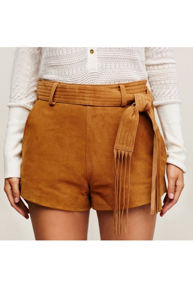 New Arrival Tie Waist Suede Shorts with Pockets