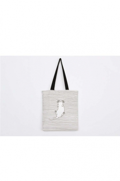 Simple Fashion Eco-Friendly Cat Pattern Canvas Shoulder Bag