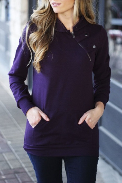 Women's High Collar Long Sleeve Hooded Sweatshirt