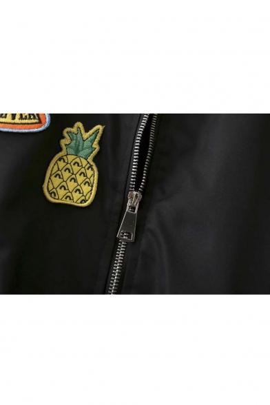 Cool Girl Pineapple Pattern Zip Detail Bomber Jacket